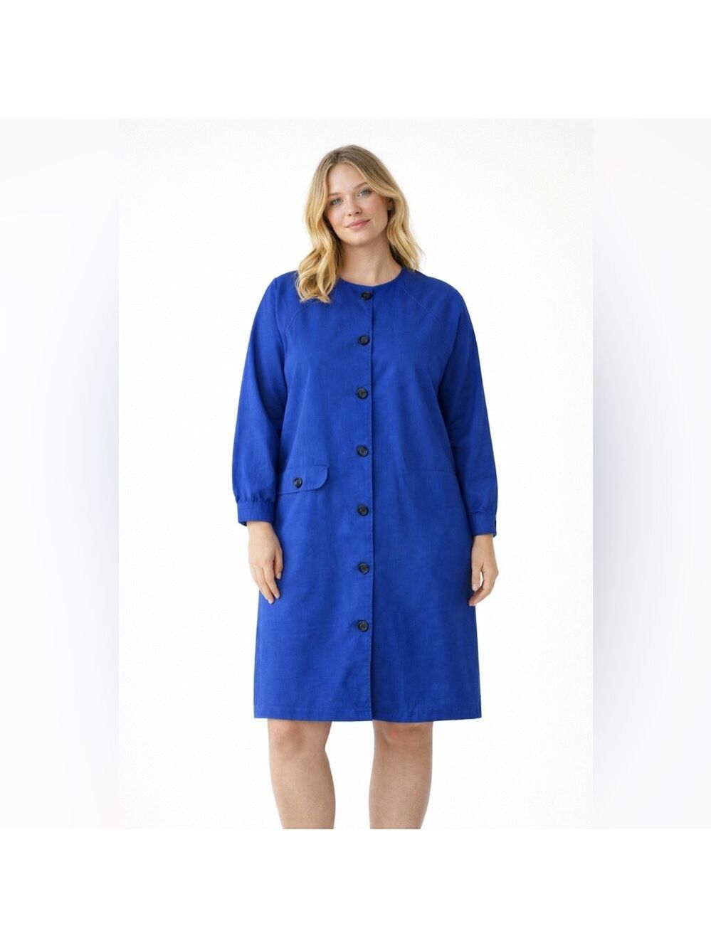Vintage 70s button Down Shift Dress – Cobalt Blue – L–XL